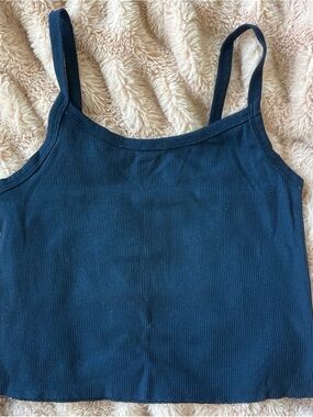 Ribbed Navy Blue Cropped Tank Top